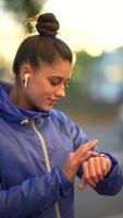 Woman takes morning jog through the city video