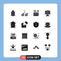 16 Universal Solid Glyphs Set for Web and Mobile Applications power energy toolbox bin cake Editable Vector Design Elements