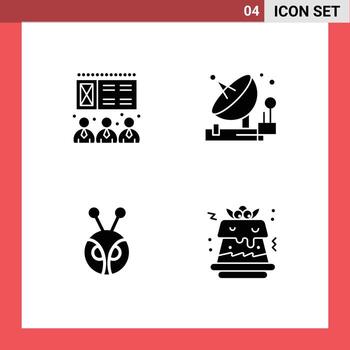 Group of 4 Modern Solid Glyphs Set for lecture coin antenna satellite crypto currency Editable Vector Design Elements