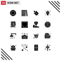 Modern Set of 16 Solid Glyphs and symbols such as economy thanksgiving green sparrow autumn Editable Vector Design Elements