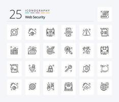 Web Security 25 Line icon pack including error. loss. check. leak. mobile data vector