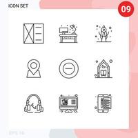 9 User Interface Outline Pack of modern Signs and Symbols of less no divider pin map Editable Vector Design Elements