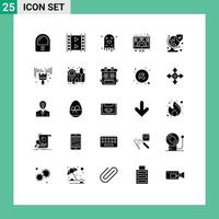 25 User Interface Solid Glyph Pack of modern Signs and Symbols of security world halloween screen growth Editable Vector Design Elements