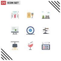 Flat Color Pack of 9 Universal Symbols of globe country bench calender screen Editable Vector Design Elements