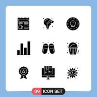 Set of 9 Vector Solid Glyphs on Grid for sauna sandal coin graph analytics Editable Vector Design Elements