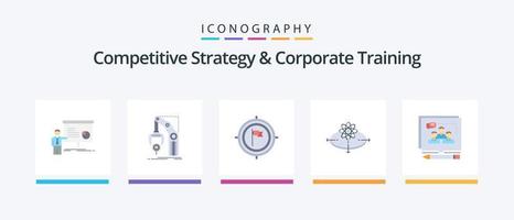 paquete de iconos flat 5 de estrategia competitiva y capacitación corporativa que incluye idea. negocio. mecanismo. enfocar. plazo. diseño de iconos creativos vector