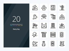 20 icono de contorno lluvioso para presentación vector