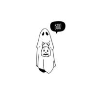 Ghost and Pumpkin. Hand drawn sketch. Halloween Ghost doodle. Vector