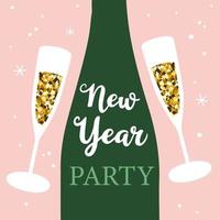 New year Party Celebration. Champagne illustration. Hand drawn. Vector