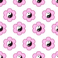 Yin yang pink seamless pattern. Y2k style. Vector