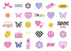 Y2k style icons. Glamorous  trendy doodles set. 90s and 2000s style. Vector