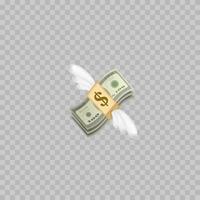 Flying money emoji with wings. Dollar stack. Vector