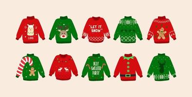 Christmas Ugly sweaters set. Cute sweater doodles. Isolated. Vector