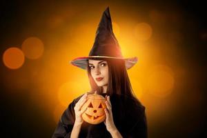 brunette girl in halloween style clothes photo