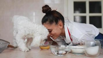 Backen in der Küche mit einem Hund video