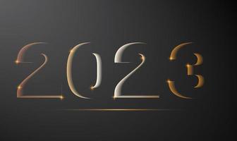 2023 black minimal poster for New Year party. Gold numbers with sparkle stars vector