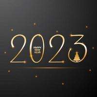 Happy new 2023 year banner with gold numbers and tree. Greeting Card, Banner, Poster. vector