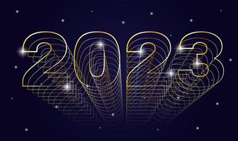 2023 happy new year greeting card with gold line numbers vector