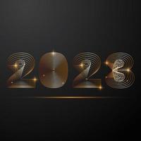 Happy New 2023 Year golgen banner with blend numbers and sparkles. Greeting Card, Banner, Poster. Vector Illustration.