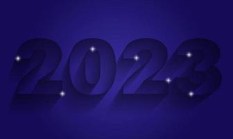 2023 banner for web site. Happy new year card with blue numbers and stars vector