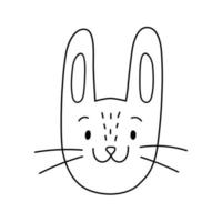 Vector outline bunny icon for children, black rabbit doodle silhouette