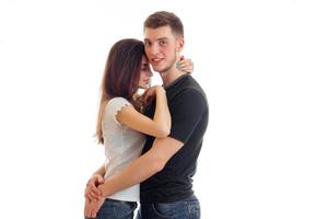 pretty young heterosexual couple hugging photo