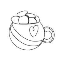 Cup of coffee with marshmallows line art vector