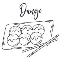 Portion of dango doodle illustration. Asian food Japanese sweet dish vector