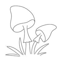 Mushrooms in grass line art isolated vector illustration