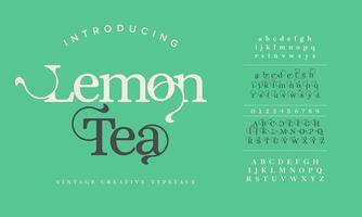 Lemontea luxury elegant alphabet letters and numbers. Elegant wedding typography classic serif font decorative vintage retro. vector