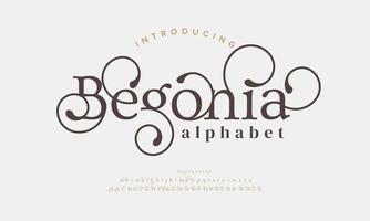 Begonia luxury elegant alphabet letters and numbers. Elegant wedding typography classic serif font decorative vintage retro. vector