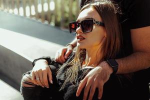 closeup portrait of sexy woman in glamour sunglasses photo