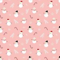 Cute winter seamless pattern with snowman and candy cane. Funny childish festive print for textile, wrapping paper vector