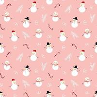 Cute winter seamless pattern with snowman and candy cane. Funny childish festive print for textile, wrapping paper vector