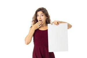 girl in red dress with white placard photo