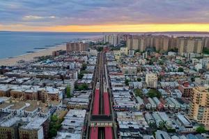 Brooklyn, NY - May 30, 2020 -  Subway tracks along southern Brooklyn, serving Coney Island, Brighton Beach, Ocean Parkway and Sheepshead Bay. photo