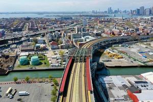 Panoramic view of the Gowanus Canal in Brooklyn with the Gowanus Expressway and Manhattan in the background. photo