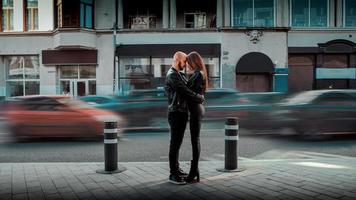 sexy couple hugs on the street photo