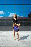 beautiful woman with a bouquet of hydrangeas photo