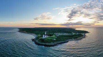 Aerial view of Montauk Lighthouse and beach in Long Island, New York, USA. photo