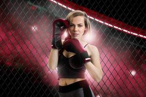 charming blonde woman mma fighter photo