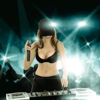 Girl in the black bra on a disco photo