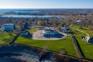 Aerial view of the rocky coast and cliffwalk of Newport, Rhode Island. photo