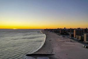 Aerial view of the sunset in Brighton Beach in Brooklyn, New York. photo