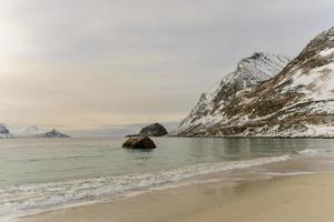 Haukland Beach in the Lofoten Islands, Norway in the winter. photo