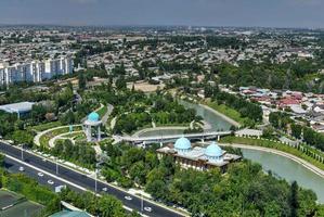 Aerial view of the skyline of Tashkent, Uzbekistan during the day. photo