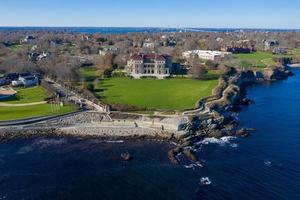 Newport, RI - Nov 29, 2020 -  The Breakers and Cliff Walk aerial view. The Breakers is a Vanderbilt mansion with Italian Renaissance built in 1895 in Bellevue Avenue Historic District in Newport, RI. photo