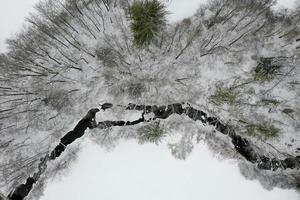 Aerial view of a nature landscape in rural Vermont on a snowy day. photo