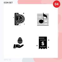 Pictogram Set of 4 Simple Solid Glyphs of insert coin hand play audio easter Editable Vector Design Elements