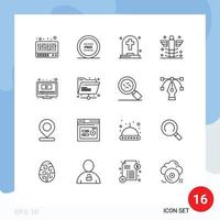 Pack of 16 creative Outlines of computer medical dead hospital care Editable Vector Design Elements